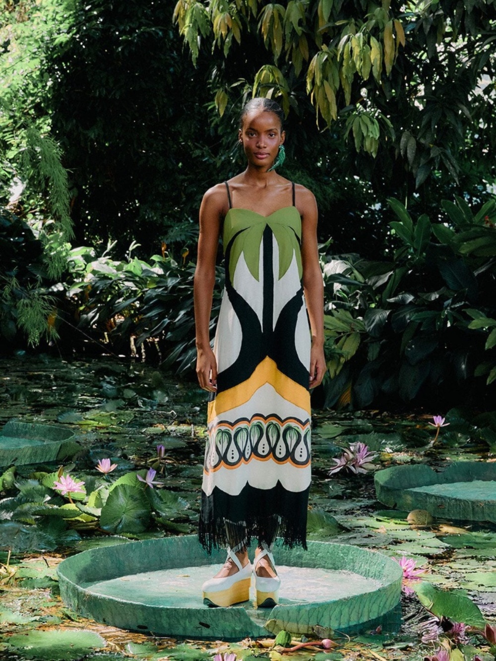 NWT Farm Rio Off-White Coconut Tree Flow LENZING™ ECOVERO™ Euroflax™ Dress - SM